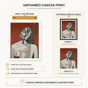 Pablo Picasso - Bust of a Woman canvas print size comparison and framing display infographic