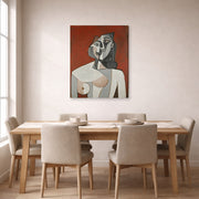 Gallery-wrapped canvas print of Pablo Picasso's 'Bust of a Woman' displayed on a wall in a dining room