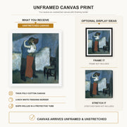 Pablo Picasso - Embrace canvas print size comparison and framing display infographic