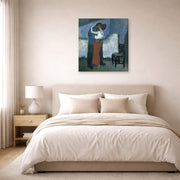Gallery-wrapped canvas print of Pablo Picasso's 'Embrace' displayed on a wall in a bedroom