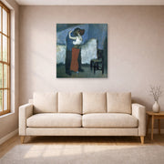 Gallery-wrapped canvas print of Pablo Picasso's 'Embrace' displayed on a wall in a living room