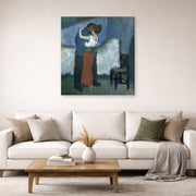 Gallery-wrapped canvas print of Pablo Picasso's 'Embrace' displayed on a wall in a living room
