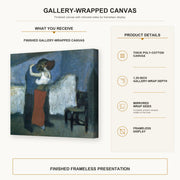 Pablo Picasso - Embrace gallery wrap canvas construction and hanging details infographic