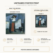 Pablo Picasso - Embrace poster print size comparison and framing display infographic