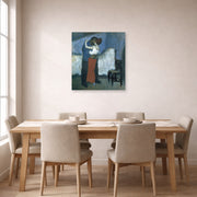 Unframed poster print of Pablo Picasso's 'Embrace' displayed on a wall in a dining room