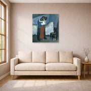 Unframed poster print of Pablo Picasso's 'Embrace' displayed on a wall in a living room