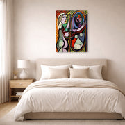Gallery-wrapped canvas print of Pablo Picasso's 'Girl Before a Mirror' displayed on a wall in a bedroom