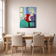 Gallery-wrapped canvas print of Pablo Picasso's '"Golden Muse" Marie Therese Walter' displayed on a wall in a dining room