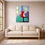 Unframed poster print of Pablo Picasso's '"Golden Muse" Marie Therese Walter' displayed on a wall in a living room