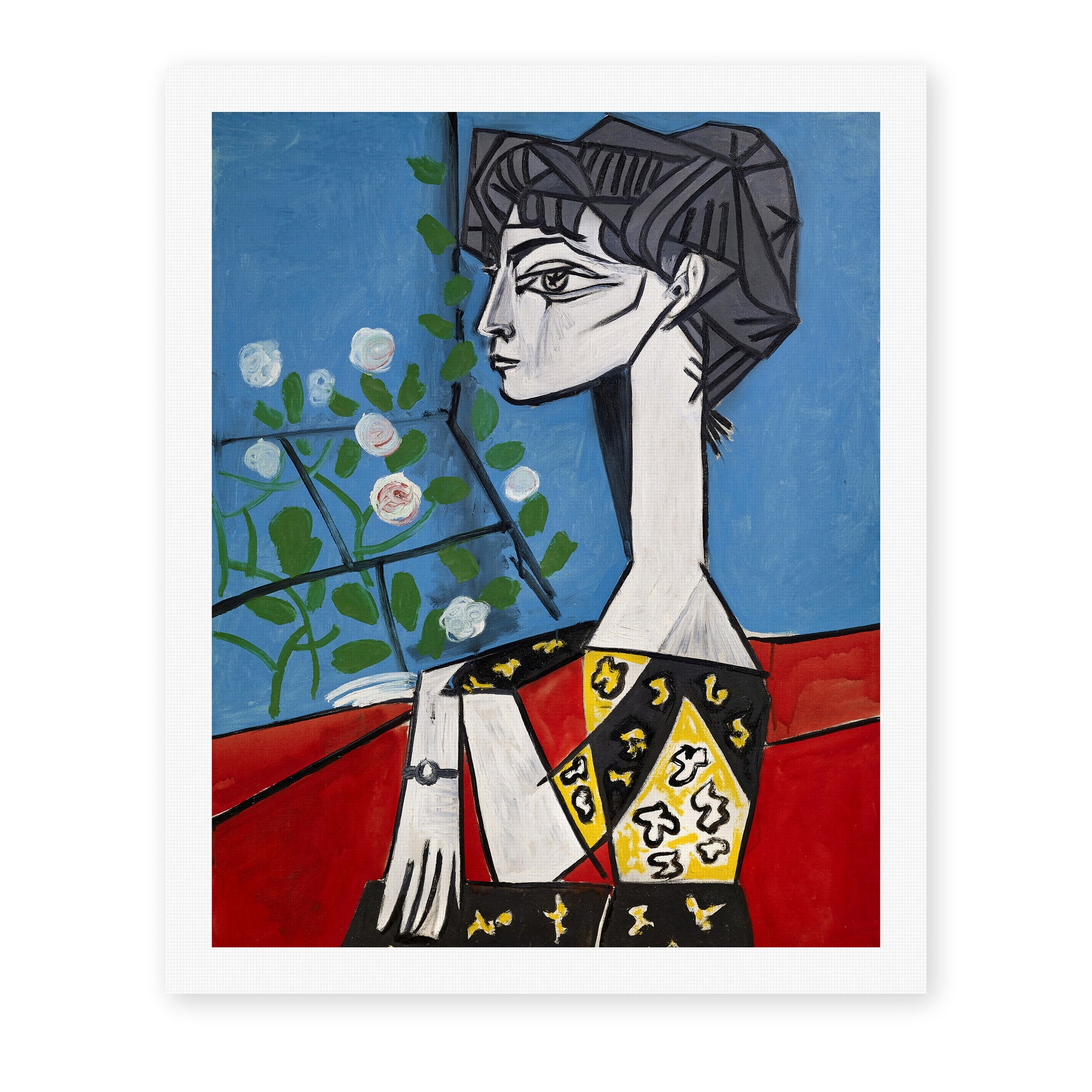 Pablo Picasso's 'Jacqueline with Flowers' painting reproduced as a rolled canvas print