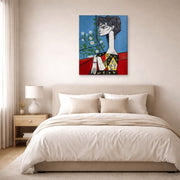 Gallery-wrapped canvas print of Pablo Picasso's 'Jacqueline with Flowers' displayed on a wall in a bedroom