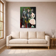 Unframed poster print of Pablo Picasso's 'Jacqueline with Paloma and Catherine' displayed on a wall in a living room