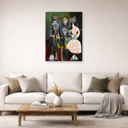 Unframed poster print of Pablo Picasso's 'Jacqueline with Paloma and Catherine' displayed on a wall in a living room