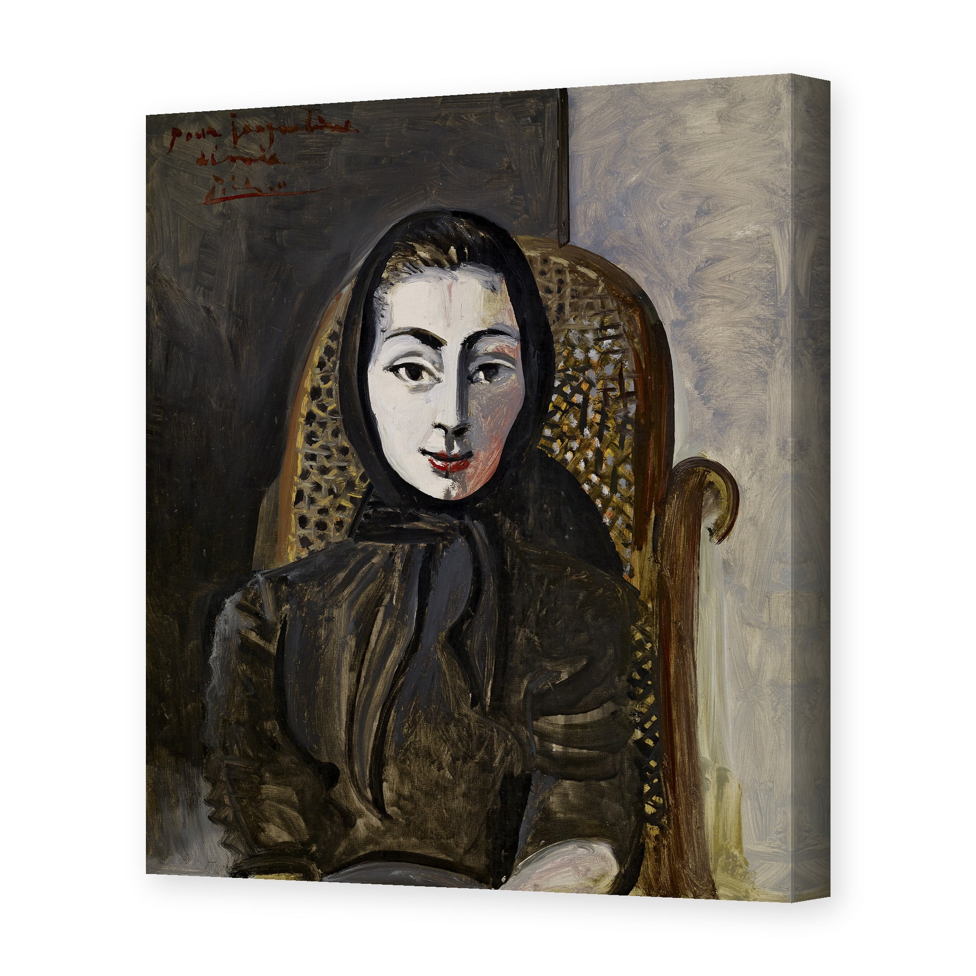 Pablo Picasso's 'Jacqueline with a Black Scarf' painting reproduced as a gallery-wrapped canvas print