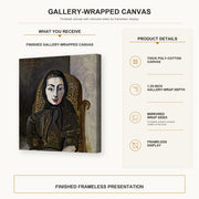 Pablo Picasso - Jacqueline with a Black Scarf gallery wrap canvas construction and hanging details infographic