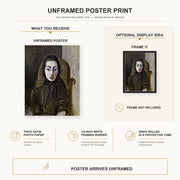Pablo Picasso - Jacqueline with a Black Scarf poster print size comparison and framing display infographic