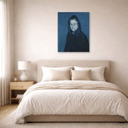 Unframed poster print of Pablo Picasso's 'La Celestine' displayed on a wall in a bedroom