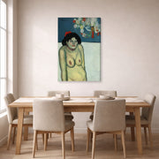 Gallery-wrapped canvas print of Pablo Picasso's 'La Gommeuse' displayed on a wall in a dining room