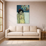 Gallery-wrapped canvas print of Pablo Picasso's 'La Gommeuse' displayed on a wall in a living room