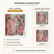 Pablo Picasso - Les Demoiselles d'Avignon canvas print size comparison and framing display infographic