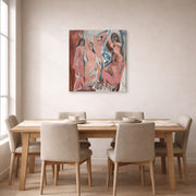 Gallery-wrapped canvas print of Pablo Picasso's 'Les Demoiselles d'Avignon' displayed on a wall in a dining room