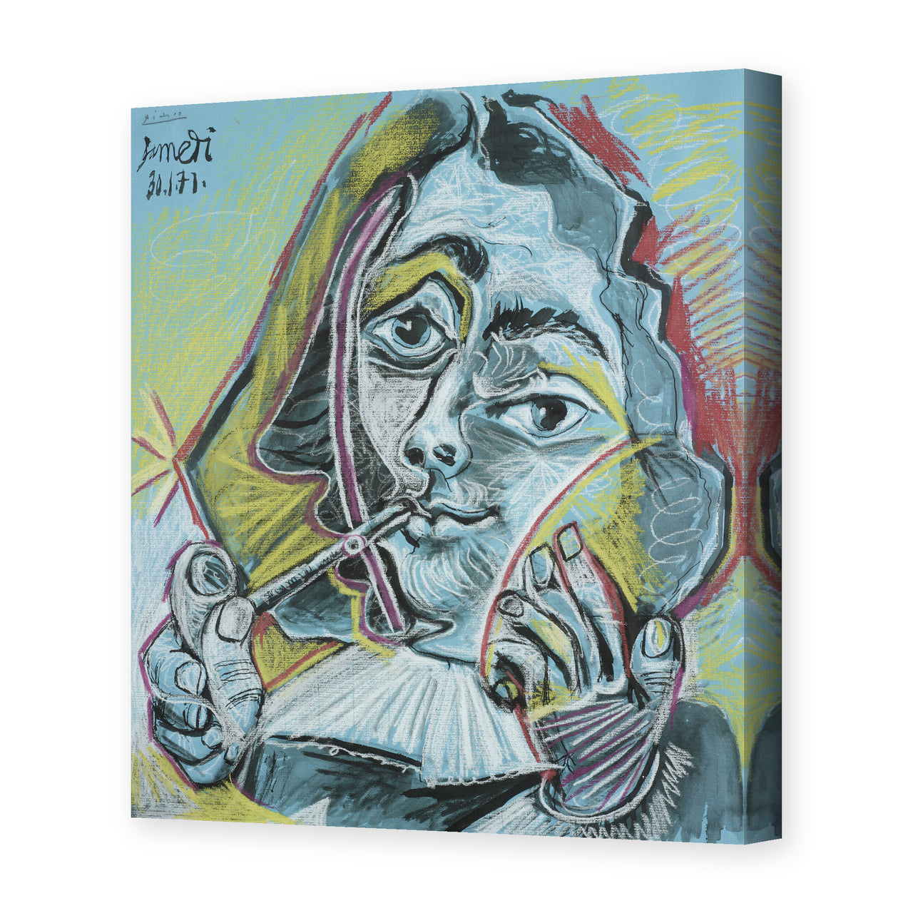 Pablo Picasso's 'Man Smoking a Pipe' painting reproduced as a gallery-wrapped canvas print
