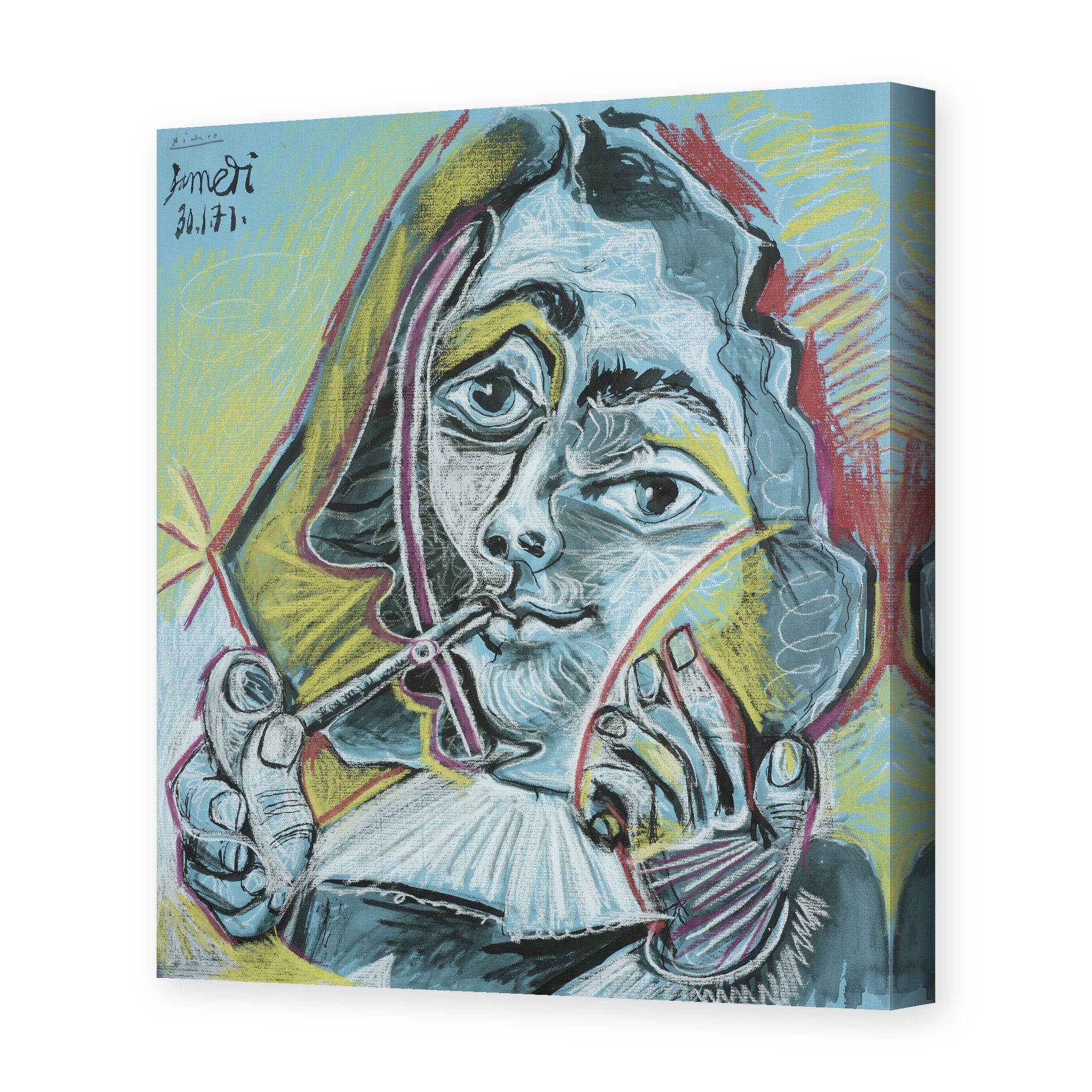 Pablo Picasso's 'Man Smoking a Pipe' painting reproduced as a gallery-wrapped canvas print