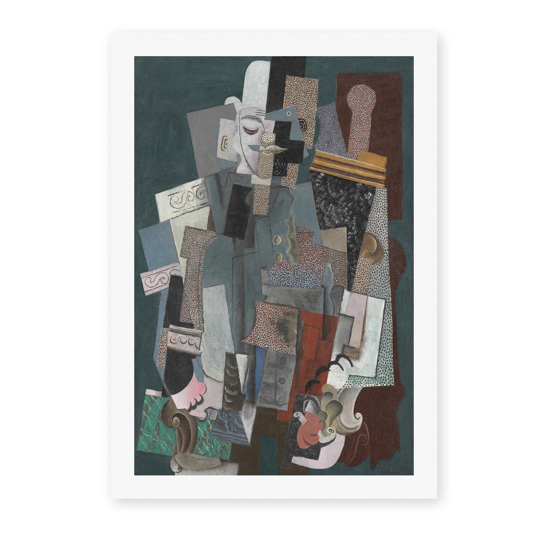 Pablo Picasso's 'Man with Pipe' painting reproduced as a rolled canvas print