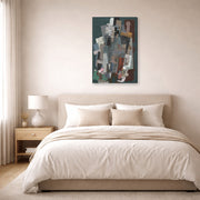 Gallery-wrapped canvas print of Pablo Picasso's 'Man with Pipe' displayed on a wall in a bedroom