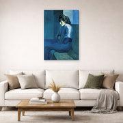 Gallery-wrapped canvas print of Pablo Picasso's 'Melancholy Woman' displayed on a wall in a living room