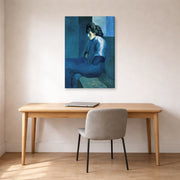 Gallery-wrapped canvas print of Pablo Picasso's 'Melancholy Woman' displayed on a wall in a home office