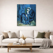 Gallery-wrapped canvas print of Pablo Picasso's 'Mother and Child' displayed on a wall in a living room