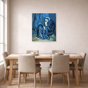Unframed poster print of Pablo Picasso's 'Mother and Child' displayed on a wall in a dining room