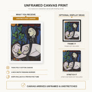 Pablo Picasso - Nude Green Leaves and Bus canvas print size comparison and framing display infographic