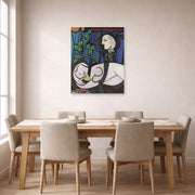 Unframed poster print of Pablo Picasso's 'Nude Green Leaves and Bus' displayed on a wall in a dining room
