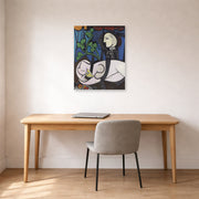 Unframed poster print of Pablo Picasso's 'Nude Green Leaves and Bus' displayed on a wall in a home office