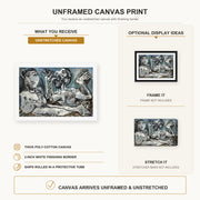 Pablo Picasso - Nude Lovers canvas print size comparison and framing display infographic
