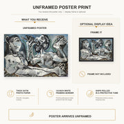 Pablo Picasso - Nude Lovers poster print size comparison and framing display infographic