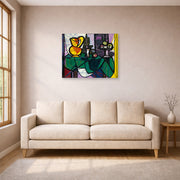 Gallery-wrapped canvas print of Pablo Picasso's 'Pitcher and a Bowl of Fruit' displayed on a wall in a living room