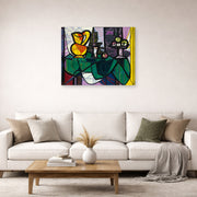 Gallery-wrapped canvas print of Pablo Picasso's 'Pitcher and a Bowl of Fruit' displayed on a wall in a living room