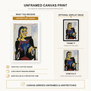Pablo Picasso - Portrait of Dora Maar canvas print size comparison and framing display infographic