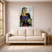 Gallery-wrapped canvas print of Pablo Picasso's 'Portrait of Dora Maar' displayed on a wall in a living room