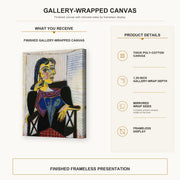 Pablo Picasso - Portrait of Dora Maar gallery wrap canvas construction and hanging details infographic
