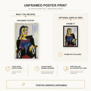 Pablo Picasso - Portrait of Dora Maar poster print size comparison and framing display infographic