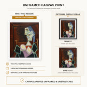 Pablo Picasso - Profile of a Woman With Blue Hair canvas print size comparison and framing display infographic