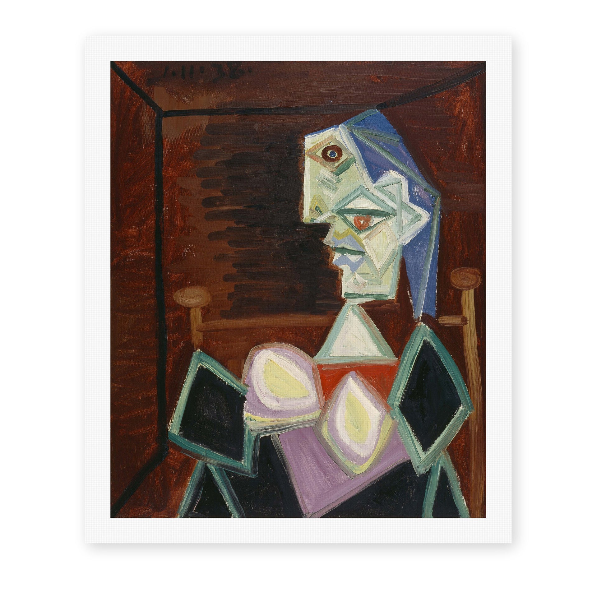 Pablo Picasso's 'Profile of a Woman With Blue Hair' painting reproduced as a rolled canvas print