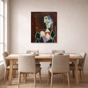 Gallery-wrapped canvas print of Pablo Picasso's 'Profile of a Woman With Blue Hair' displayed on a wall in a dining room