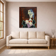 Gallery-wrapped canvas print of Pablo Picasso's 'Profile of a Woman With Blue Hair' displayed on a wall in a living room