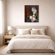 Unframed poster print of Pablo Picasso's 'Profile of a Woman With Blue Hair' displayed on a wall in a bedroom
