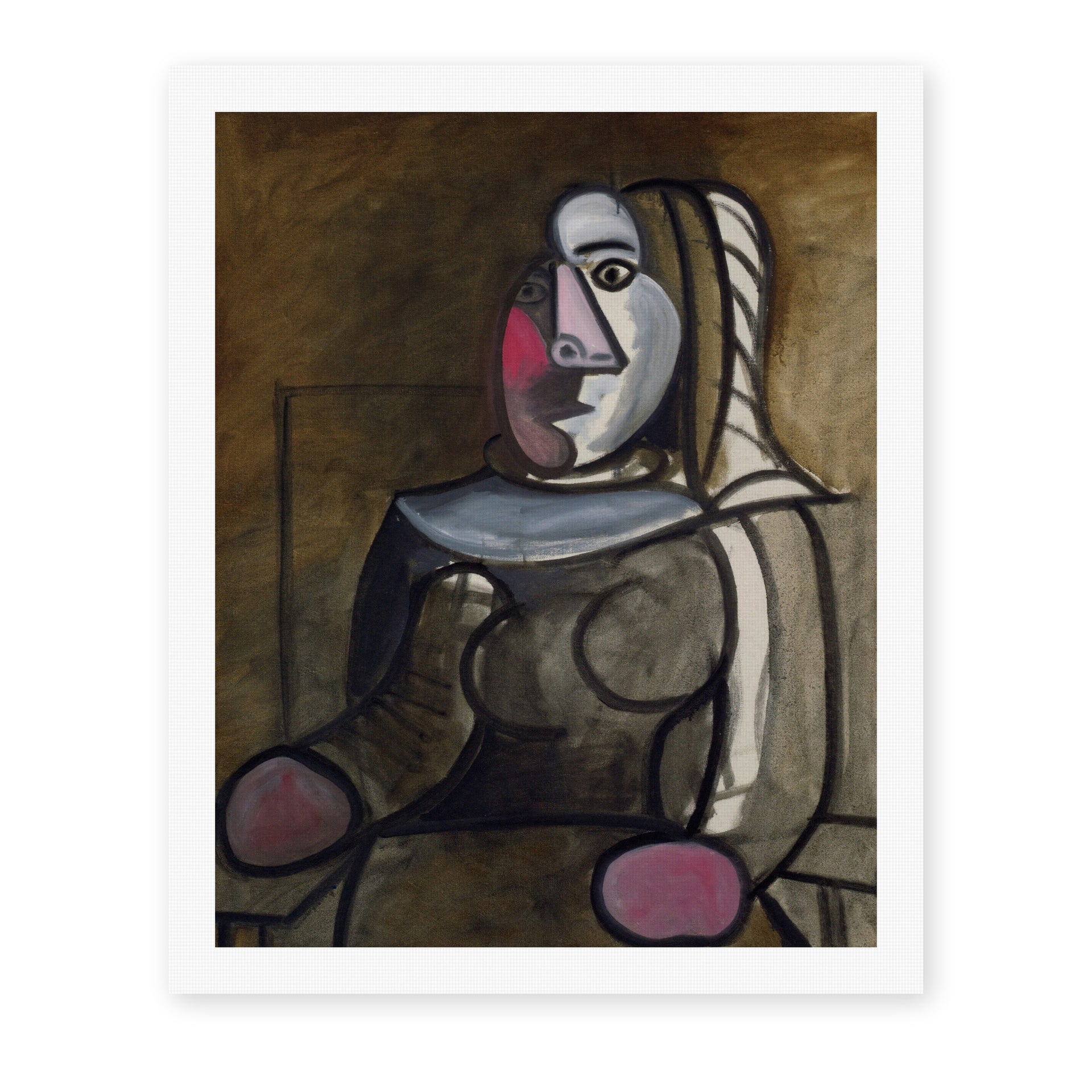 Pablo Picasso's 'Seated Woman' painting reproduced as a rolled canvas print